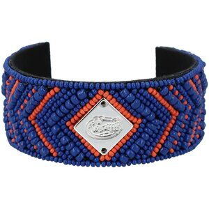 University of Florida Gators Bracelet NEW Hand Beaded Cuff Blue Orange Silver